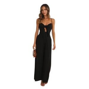 Chic Black Wide-Leg Jumper with Bow Detail – Size M – Strapless Dressy Romper